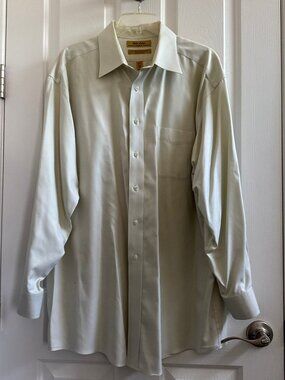 Men's Roundtree & Yorke Gold Label long sleeve shirt 16.5 34 pale green/beige